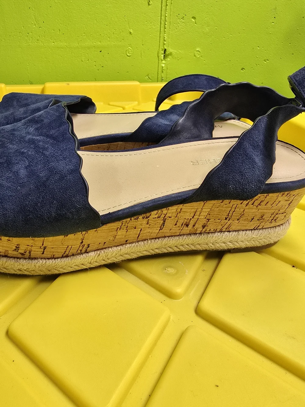 Marc Fisher Navy Scalloped Suede Cork Espadrille Wedges